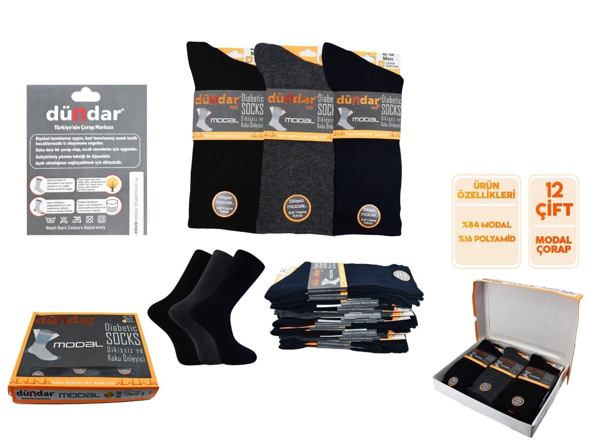 Dikişsiz Antibakteriyel Erkek Modal Çorap Seti Dündar 6951 - Düz Siyah