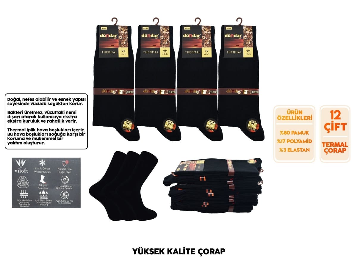 Dündar Çorap Dikişsiz Antibakteriyel Erkek Termal Çorap Dündar 7064