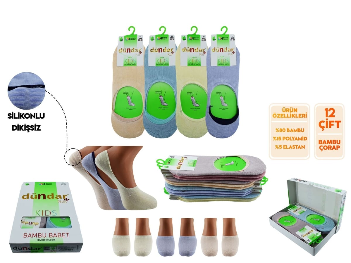 Dikişsiz Yıkamalı Pamuklu Çocuk Babet Çorap Dündar 0690 - AçıkRenk Asorti