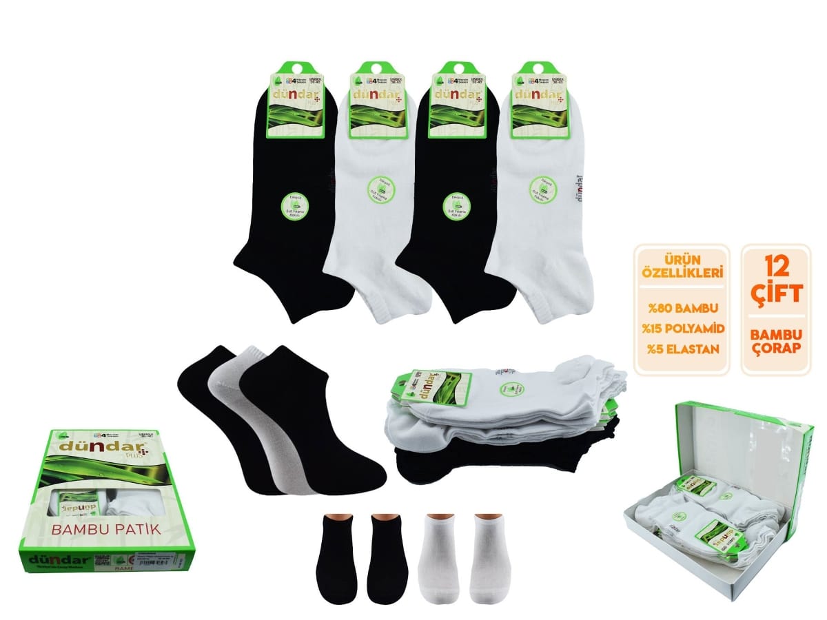 Kokulu Antibakteriyel Dikişsiz Bambu Patik Çorap Seti Dündar 0645 - Koyu Renk Asorti