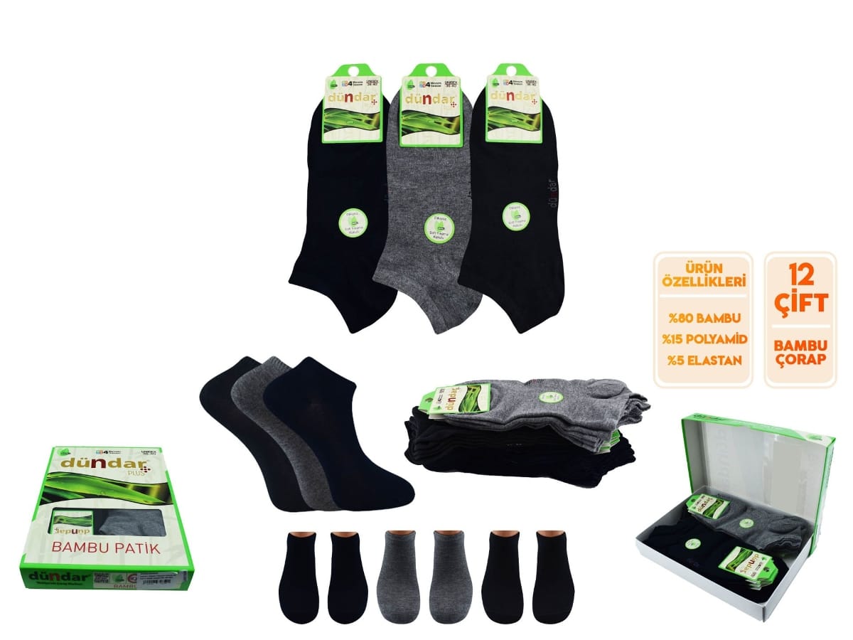 Kokulu Antibakteriyel Dikişsiz Bambu Patik Çorap Seti Dündar 0645 - Koyu Renk Asorti