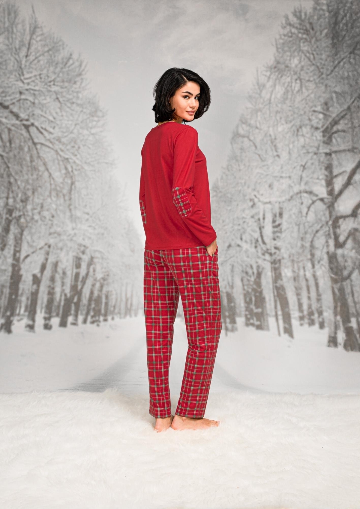 Ekoseli Pamuklu Kadın Pijama Takımı Doreanse 26K4108 - Kırmızı