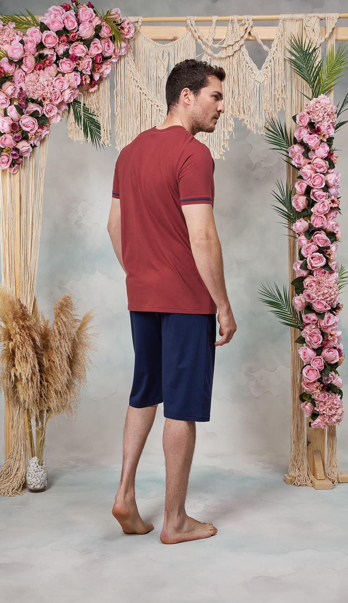 Bordo Düğme Yaka Askılı Şort T-Shirt Pijama Takımı Doreanse 254565 - Bordo