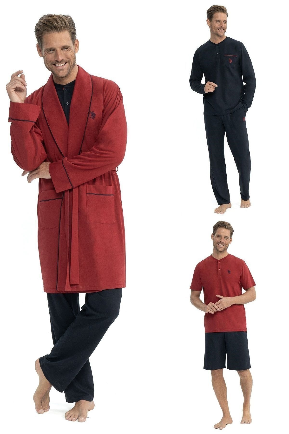 Bordo 5li Sabahlıklı Pijama Takım Us. POLO Assn. 12040 - Bordo