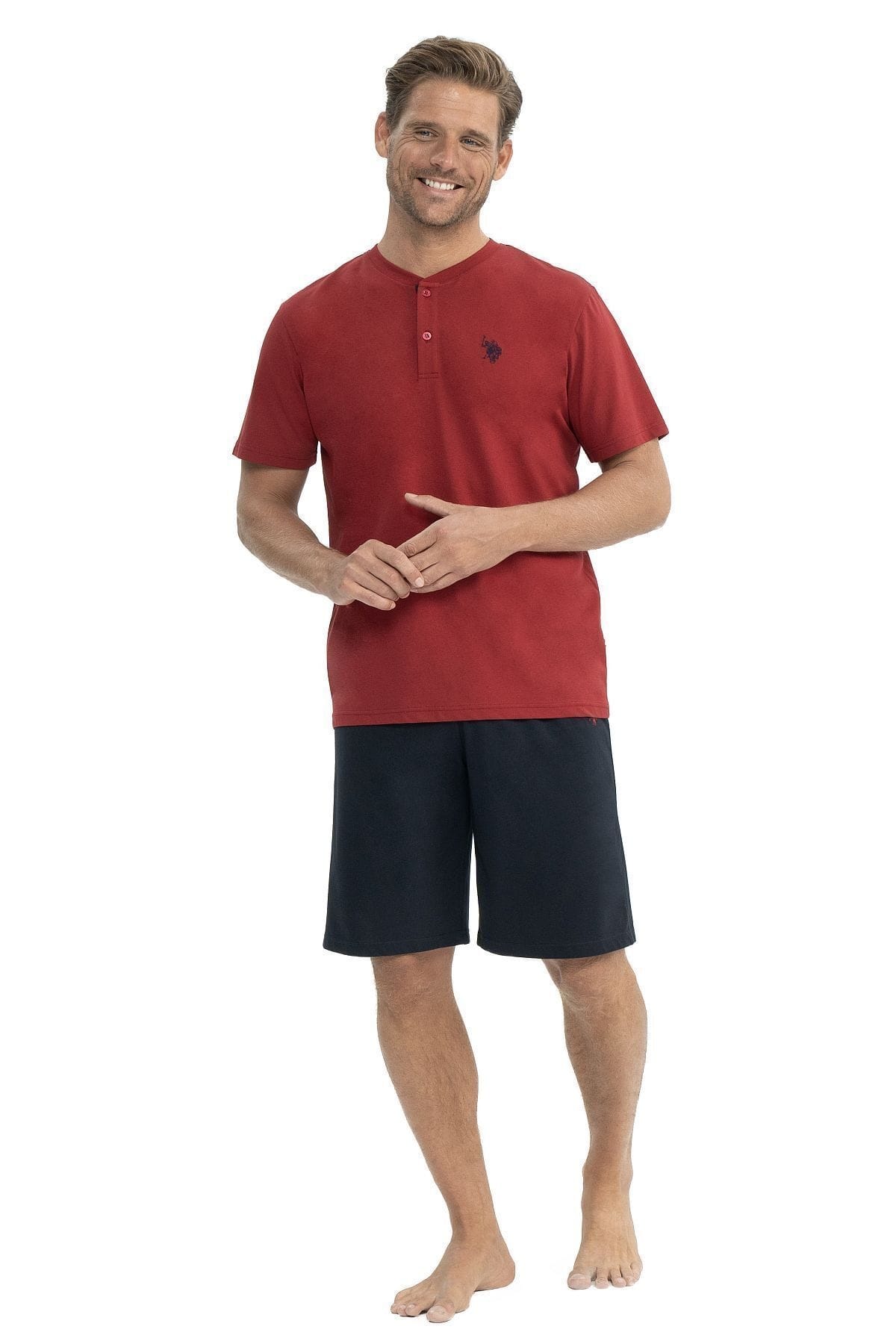 Bordo 5li Sabahlıklı Pijama Takım Us. POLO Assn. 12040 - Bordo