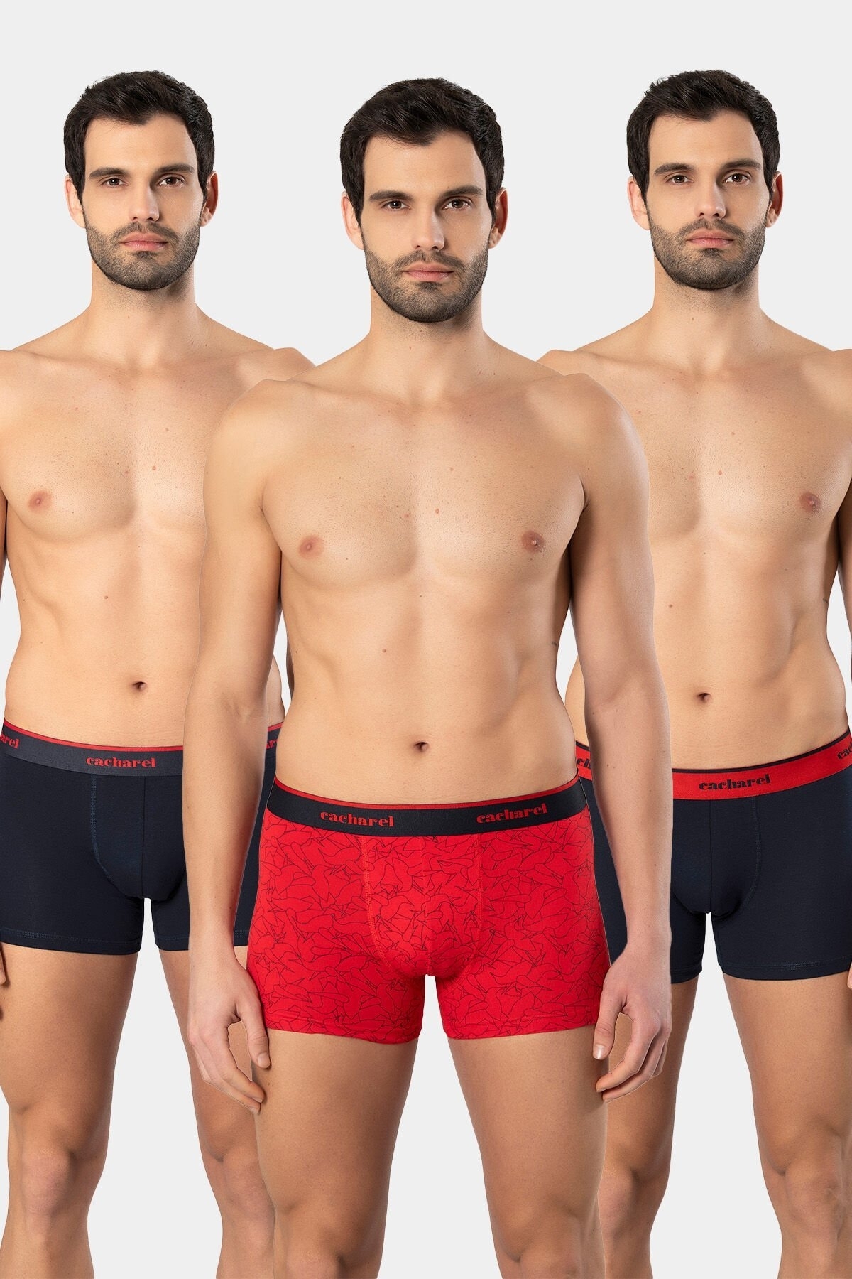 Pamuklu 3'lü Desenli Boxer Cacharel 1339 - Lacivert 2