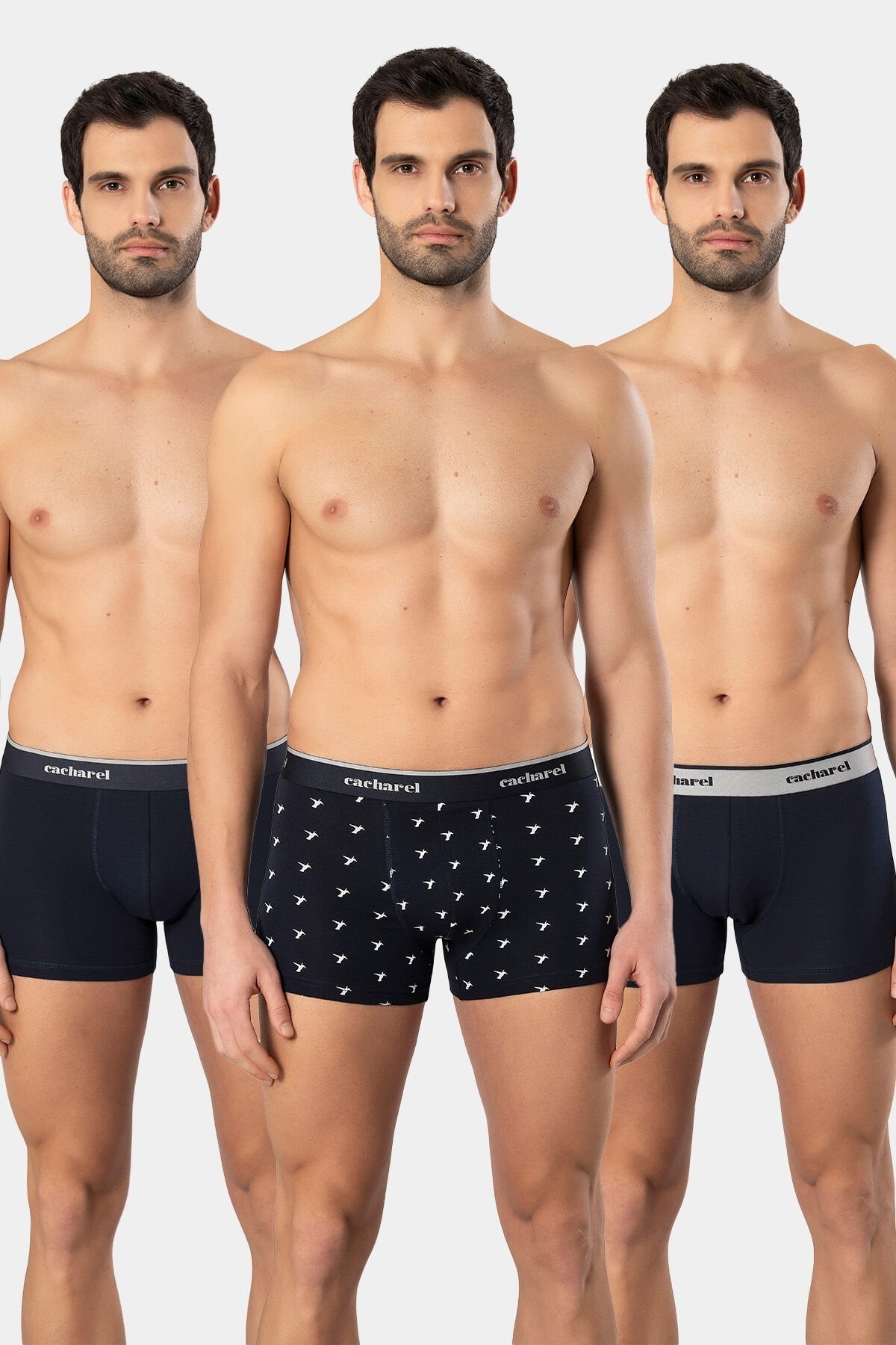 Desenli Likralı Pamuklu Erkek Boxer Cacharel 1339 - Lacivert 6