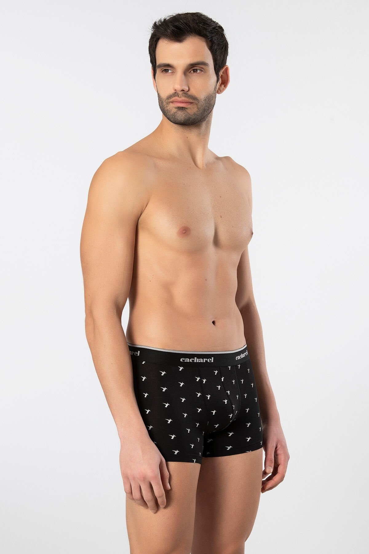 Geniş Bel Lastikli Desenli Likralı Erkek Boxer Cacharel 1339 - Siyah 1