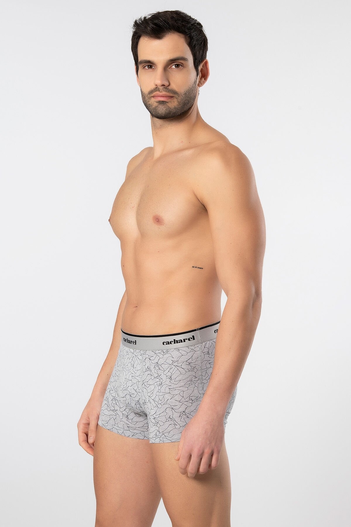 Geniş Bel Lastikli Desenli Likralı Erkek Boxer Cacharel 1339 - Siyah 2