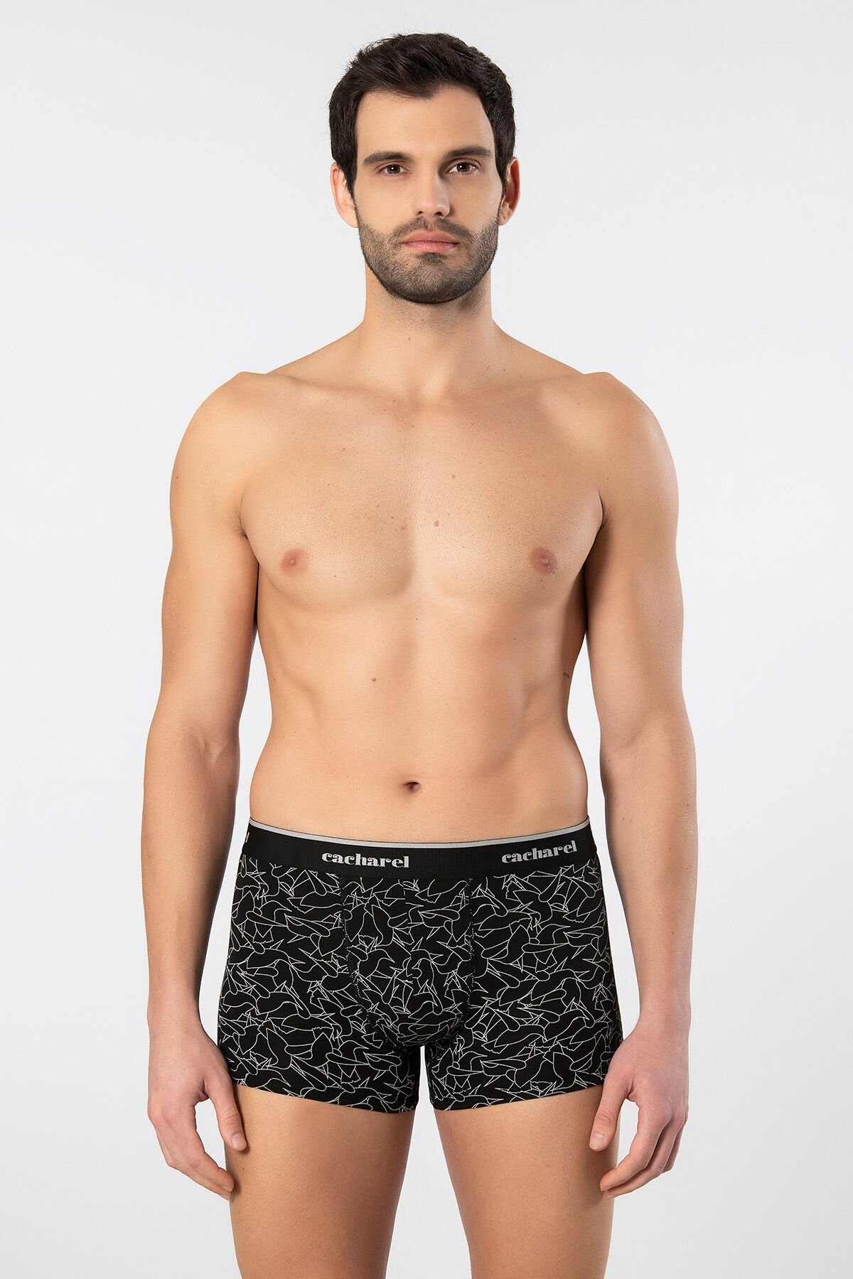 Pamuklu Likralı Desenli Boxer Cacharel 1339 - Siyah 3