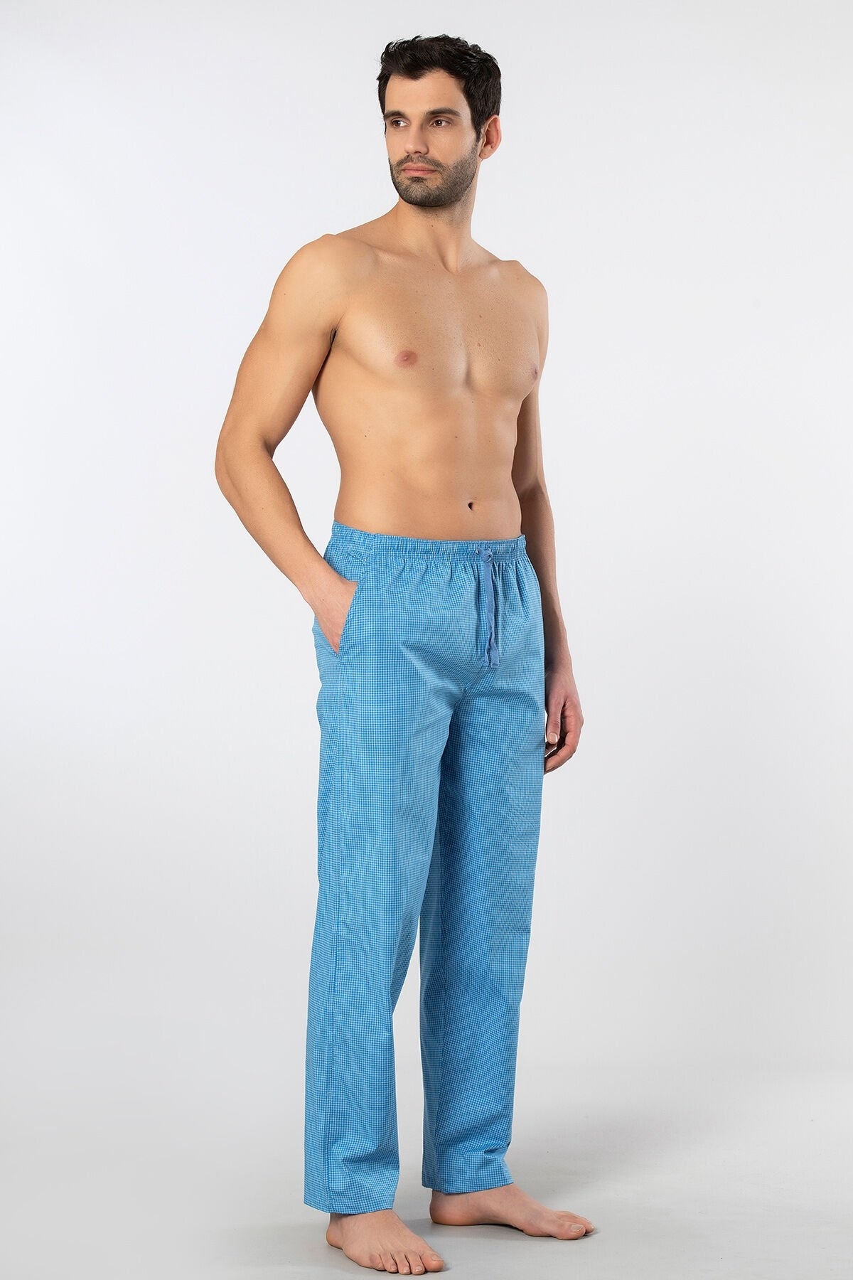 Desenli Pamuklu Cepli Pijama Altı Cacharel 2240 - Mavi 4