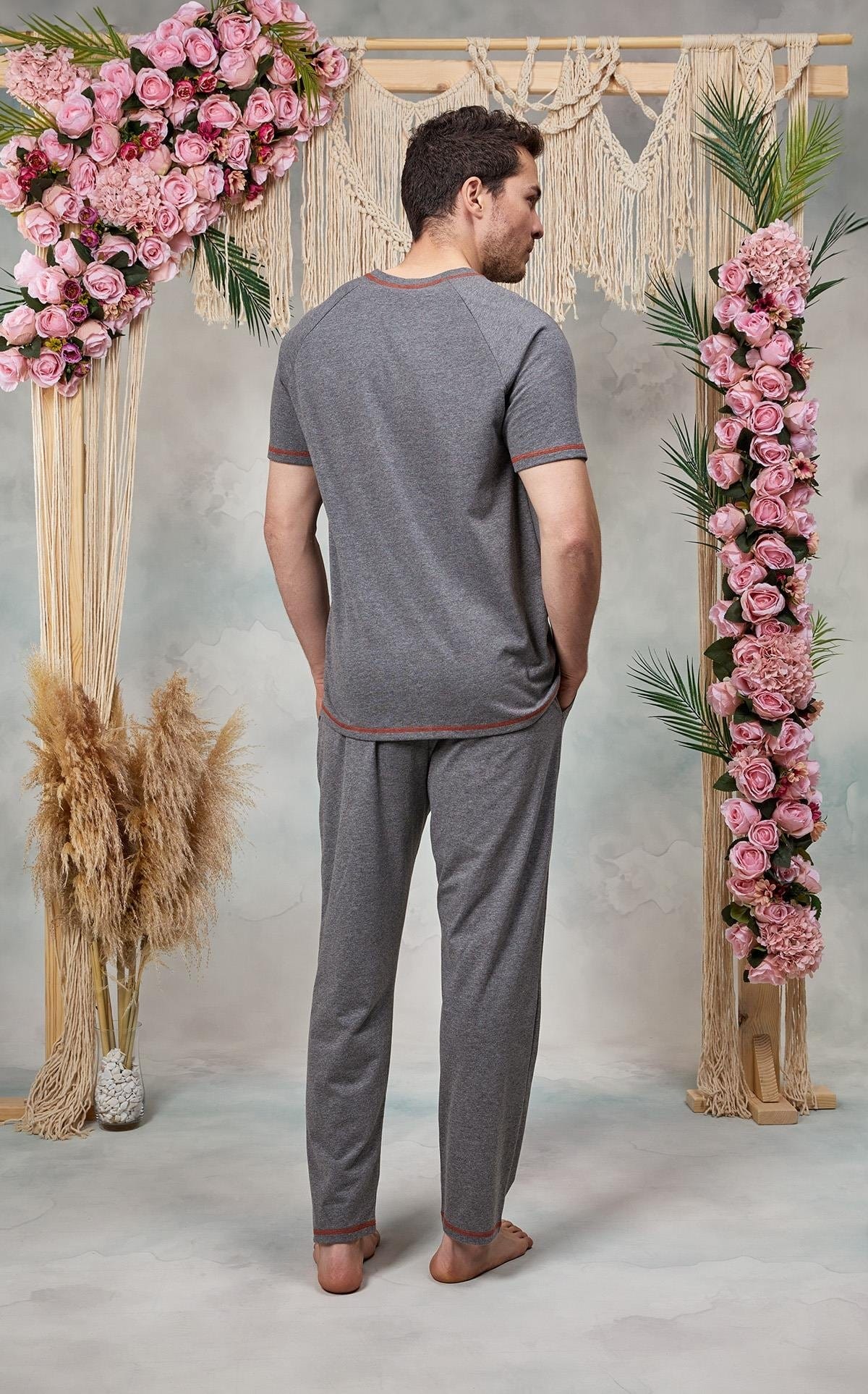 Pamuklu Gri Bisiklet Yaka T-Shirt Pijama Takımı Doreanse 25Y4566 - Gri