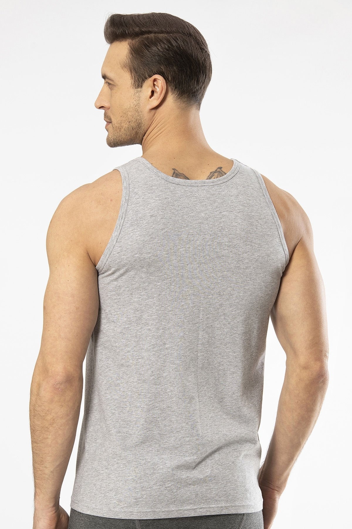 Pamuklu Likralı Erkek Atlet Bej Türen 163 - Gri