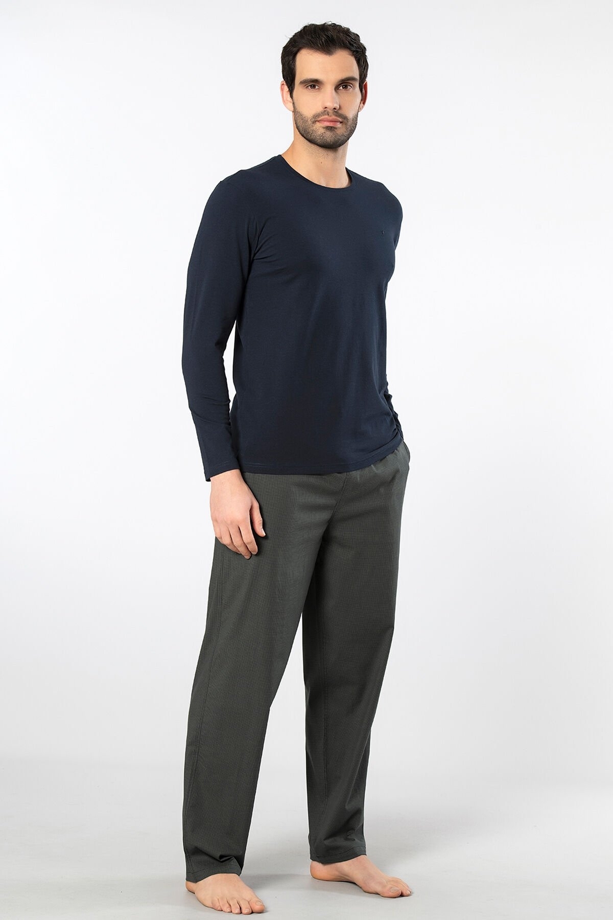 Uzun Kollu Cepli Erkek Poplin O Yaka Pijama Takımı Cacharel 2239 - Yeşil 5