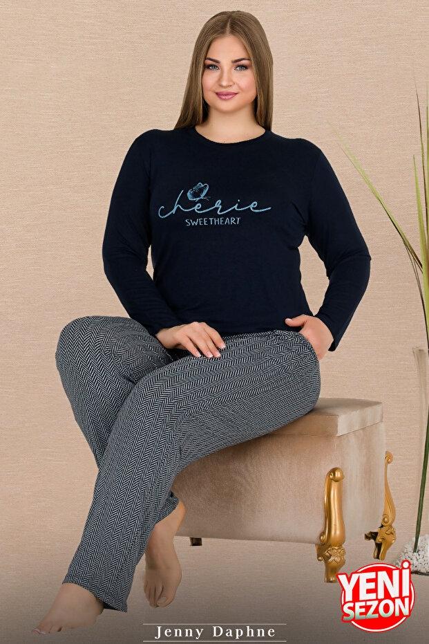 Penye Kumaş Cepli Uzun Kollu Pijama Takımı Lady 11310 - Gri