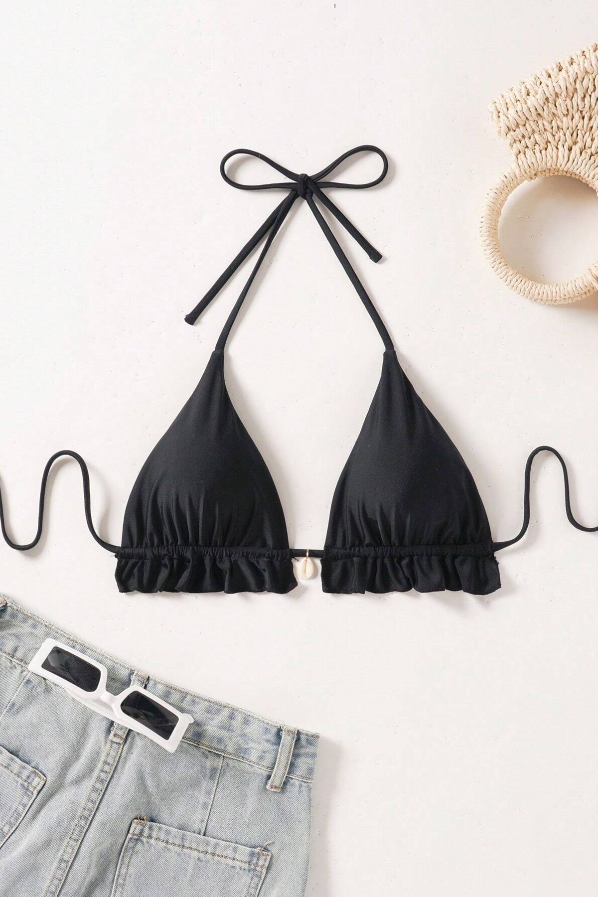 Gögüs Aksesuar Detaylı Bikini Üstü (Çıkartılabilir Kaplı) Siyah Angelsin MS 40999 - Siyah