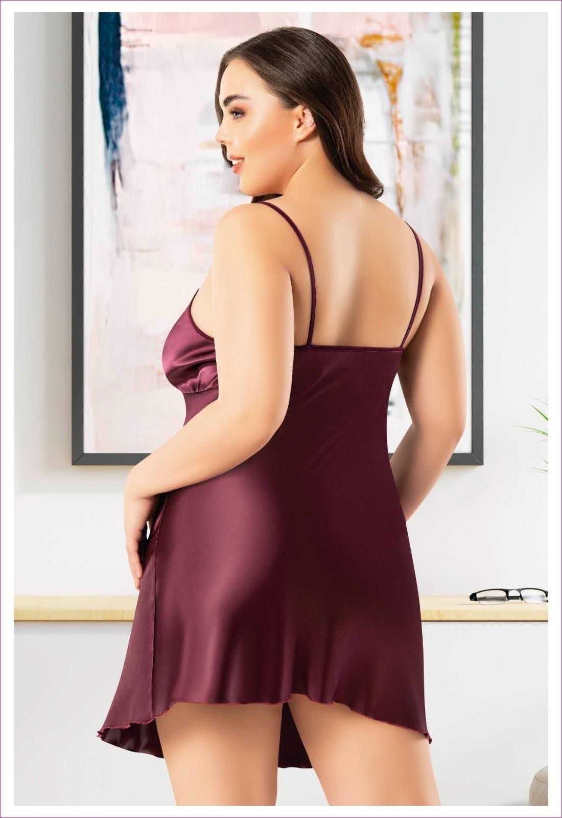 Büzgülü Göğüs Detaylı İnce Askılı Saten Gecelik Miss Laris 4039 - Bordo