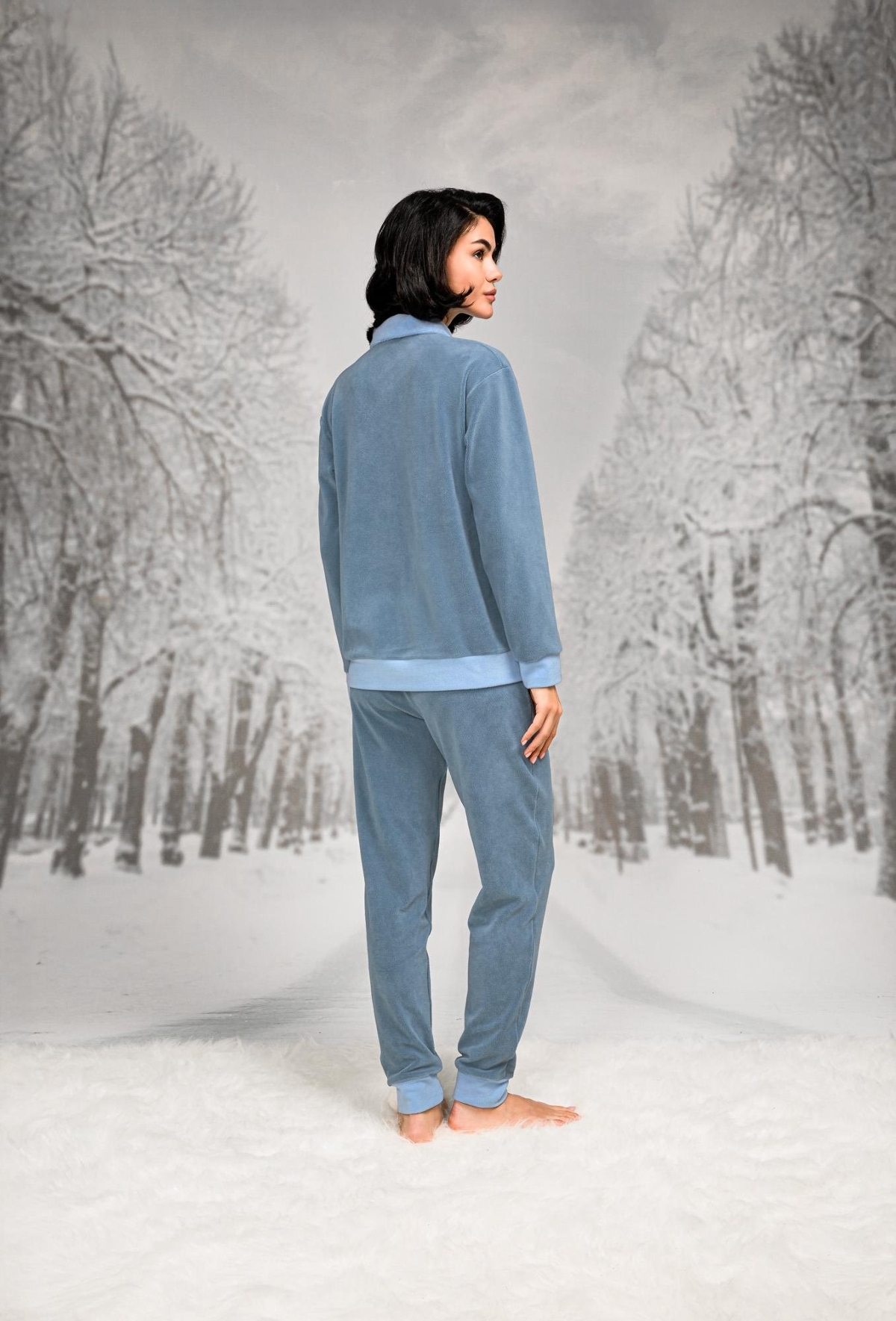 Gömlek Yaka Cepli Mavi Kadın Pijama Takımı Doreanse 26K4092 - Mavi