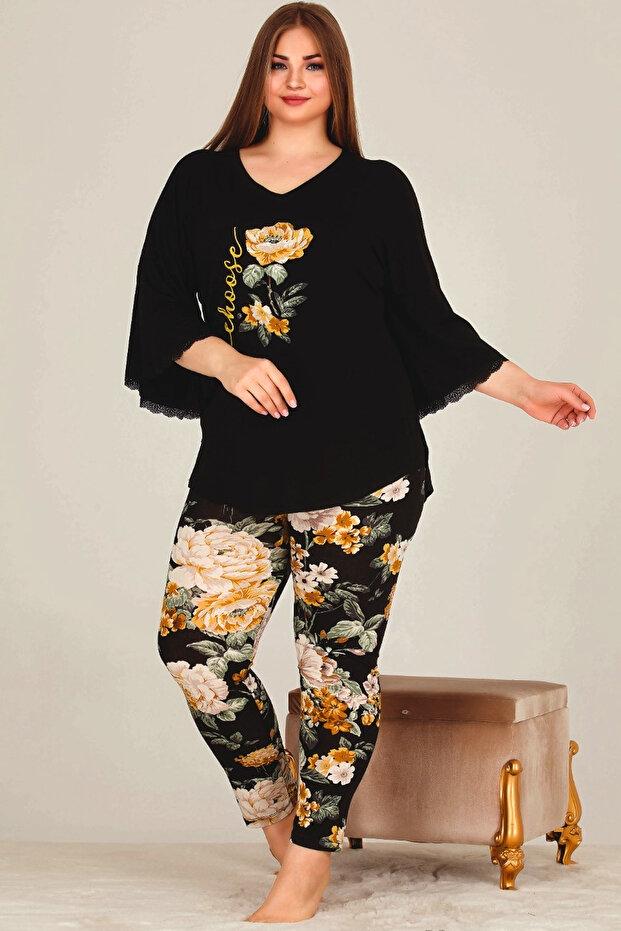 Lady Gül Desenli Rahat Kesim Pijama Takımı Lady 11335