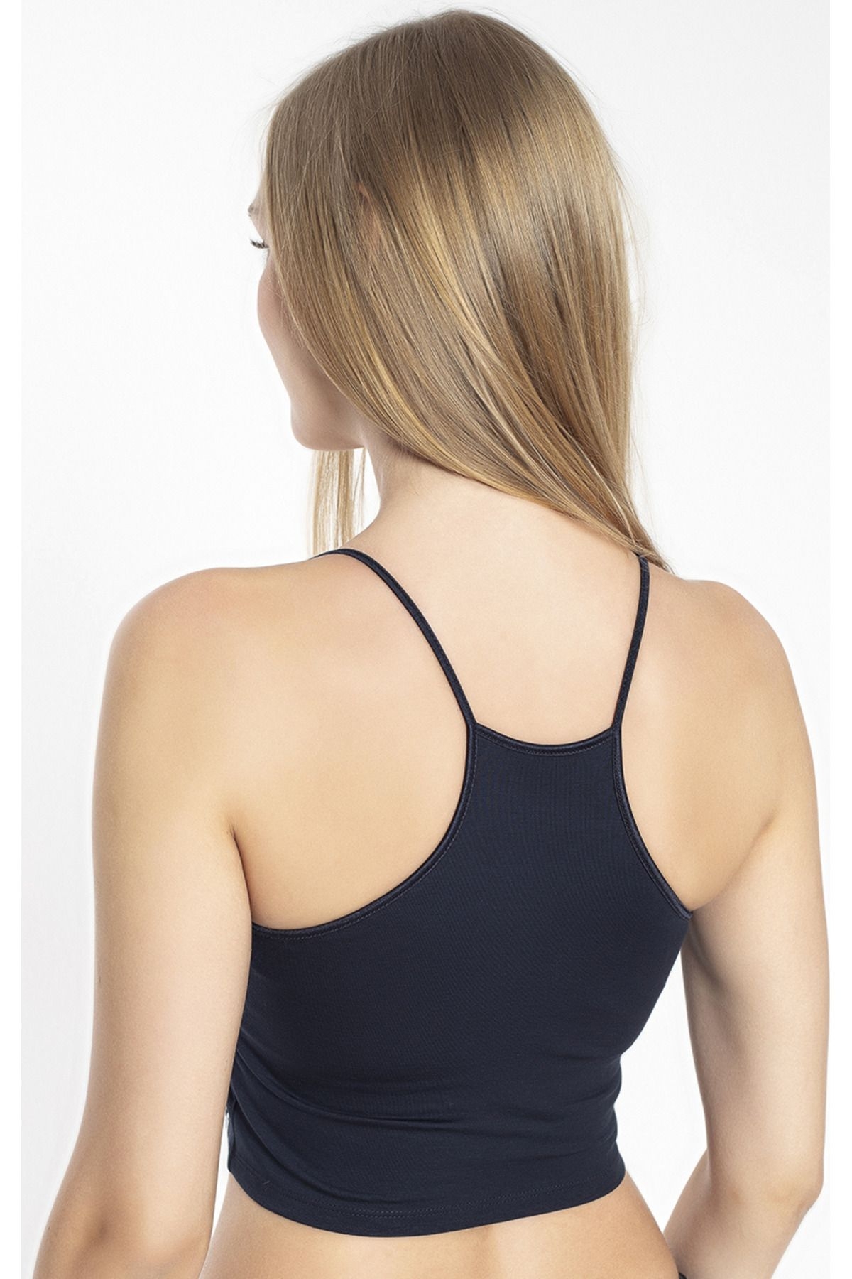 Halter Yaka Modal İp Askılı Crop Kadın Atlet Confeo 801 - Lacivert