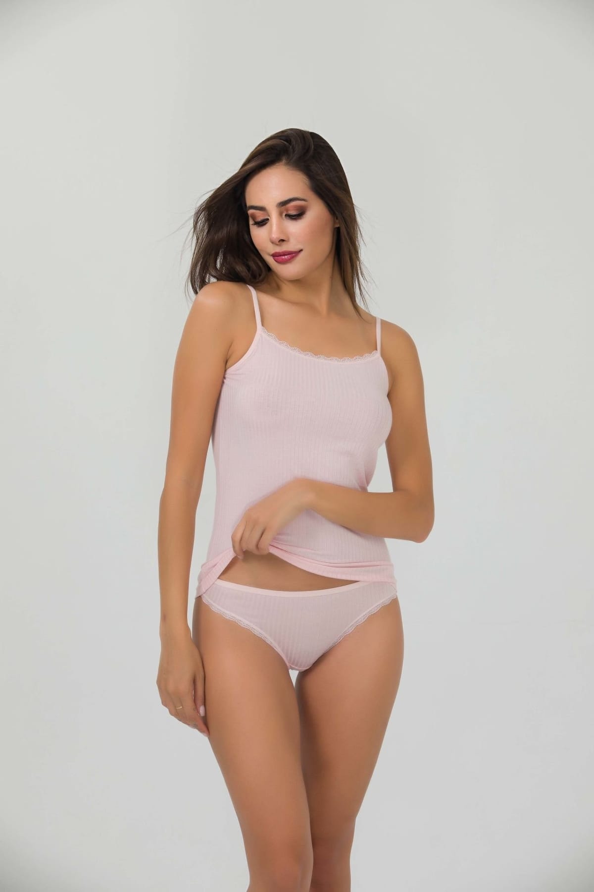 Pamuklu Nefes Alan Geniş Askılı Atlet Kadın Atlet İlke 2421 - Pudra