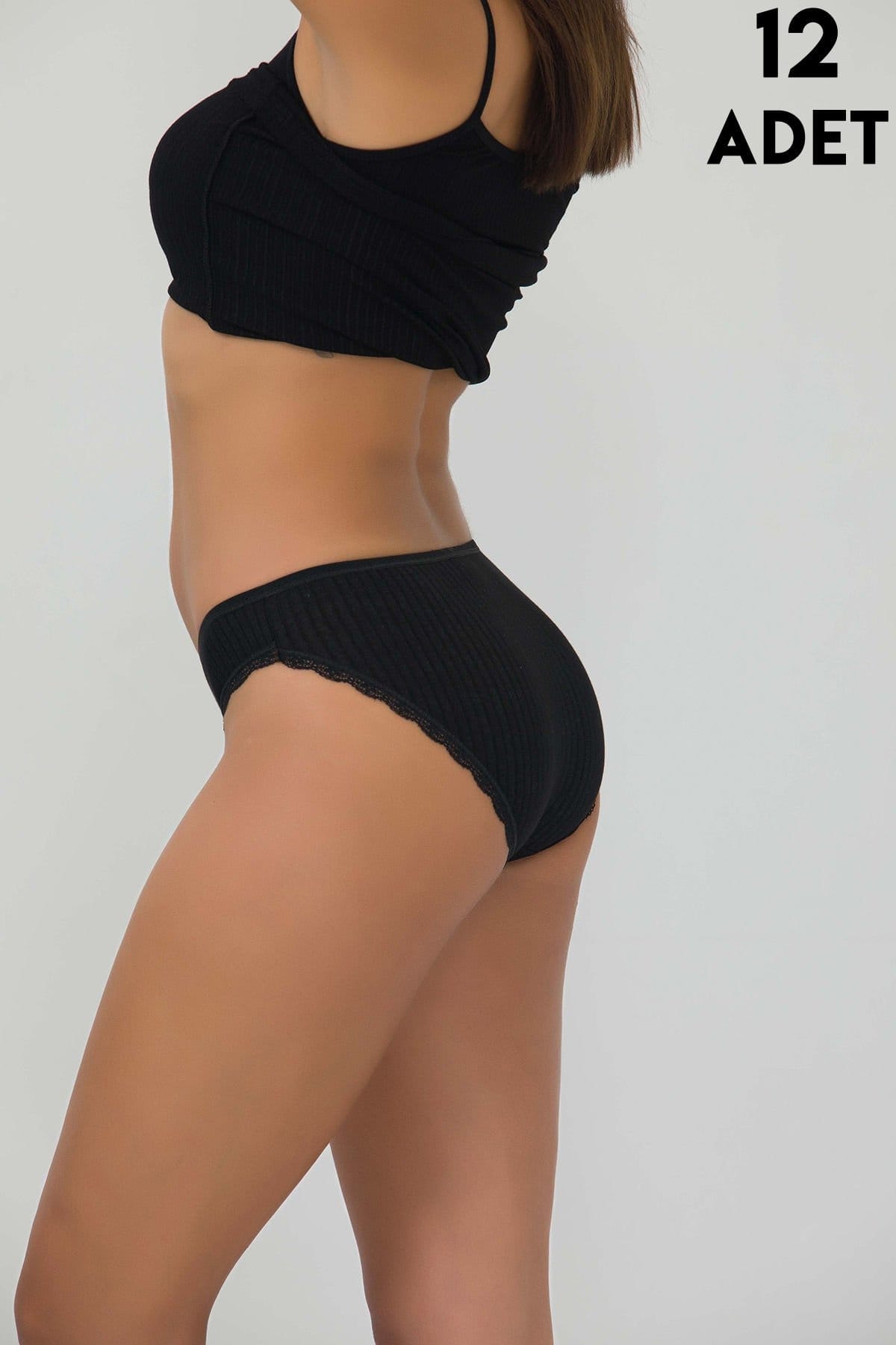 Likralı Yüksek Bel Bikini Külot  İlke 421 - Siyah