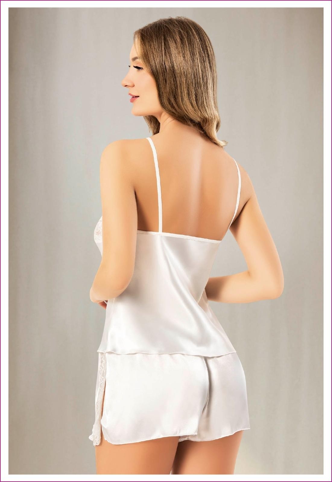 İnce Askılı Dantel Detaylı Saten Şort Pijama Takımı Miss Laris 3129 - Ekru