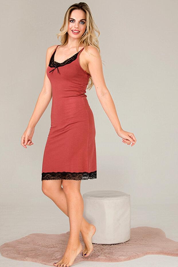 Dantelli İnce Askılı Viskon Kadın Gecelik Lady 5520 - Bordo