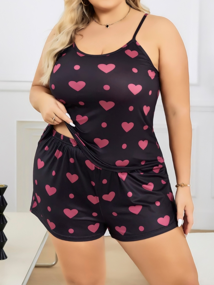 İnce Askılı Kalpli Büyük Beden Pijama Takımı Lily Bianca 13076 - Lacivert