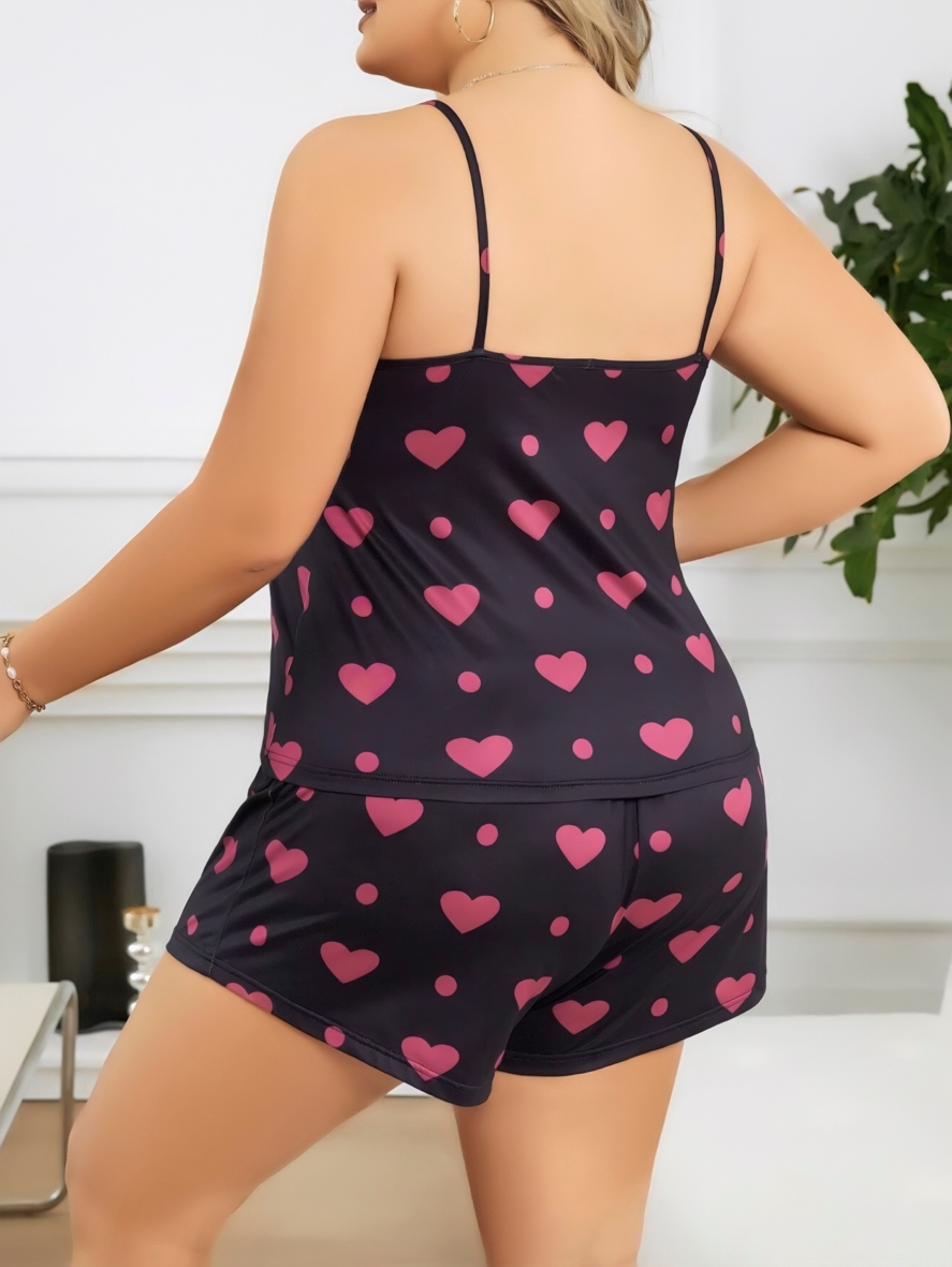 İnce Askılı Kalpli Büyük Beden Pijama Takımı Lily Bianca 13076 - Lacivert