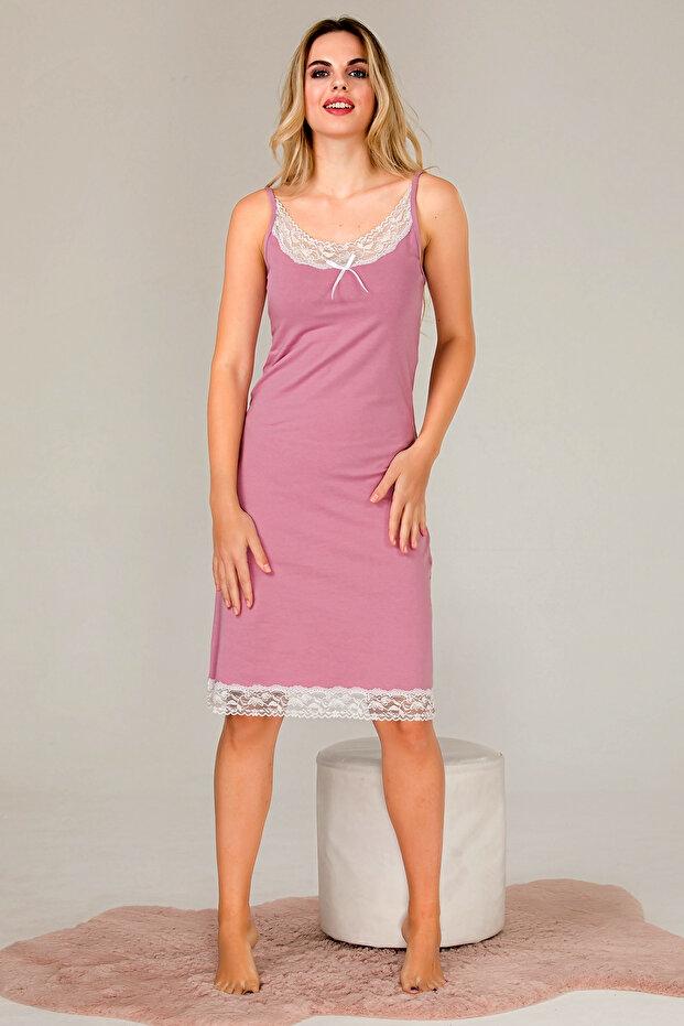 Dantel Detaylı İnce Askılı Kadın Gecelik Pembe Lady 5531 - Pembe