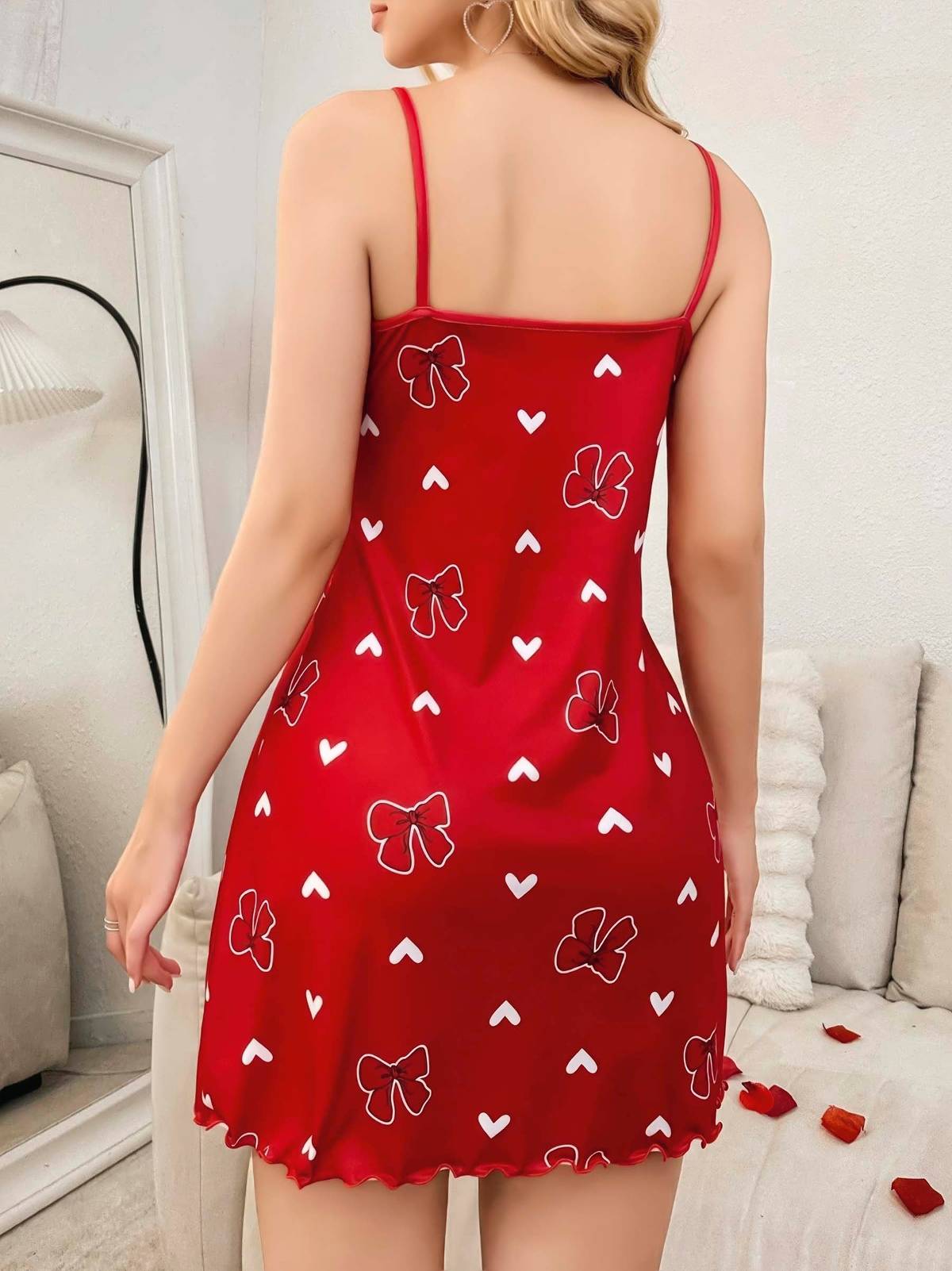 İnce Askılı Kırmızı Pamuklu Gecelik Kadın Lily Bianca 13112 - Kırmızı