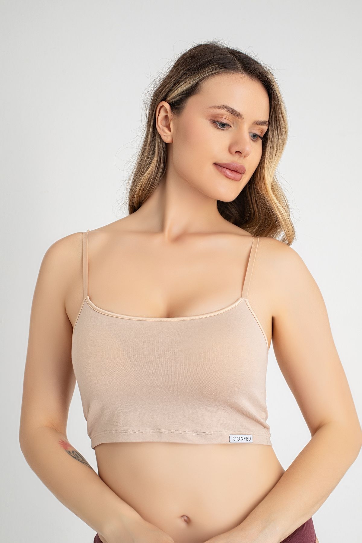 İp Askılı Modal Kadın Crop Atlet Confeo 801 - Ten