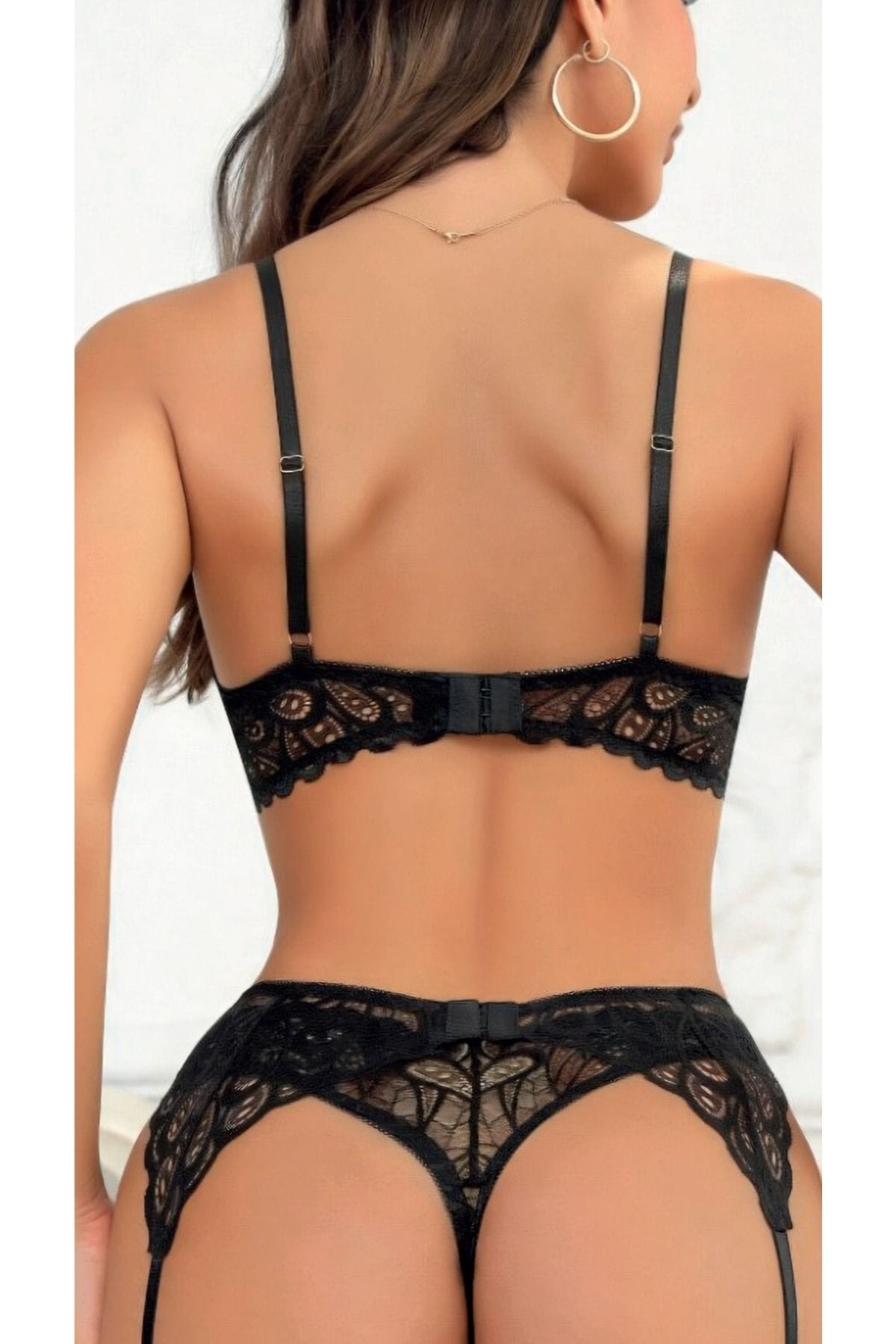 Dantel Detaylı Jartiyer Takımı İzabel 12009 - Siyah