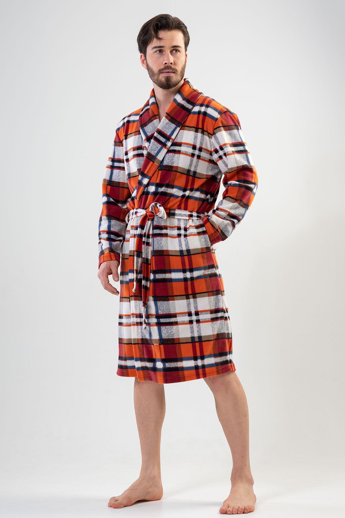 Lacivert Ekose Desenli Uzun Kollu Sabahlık Vienetta 201002 - Somon