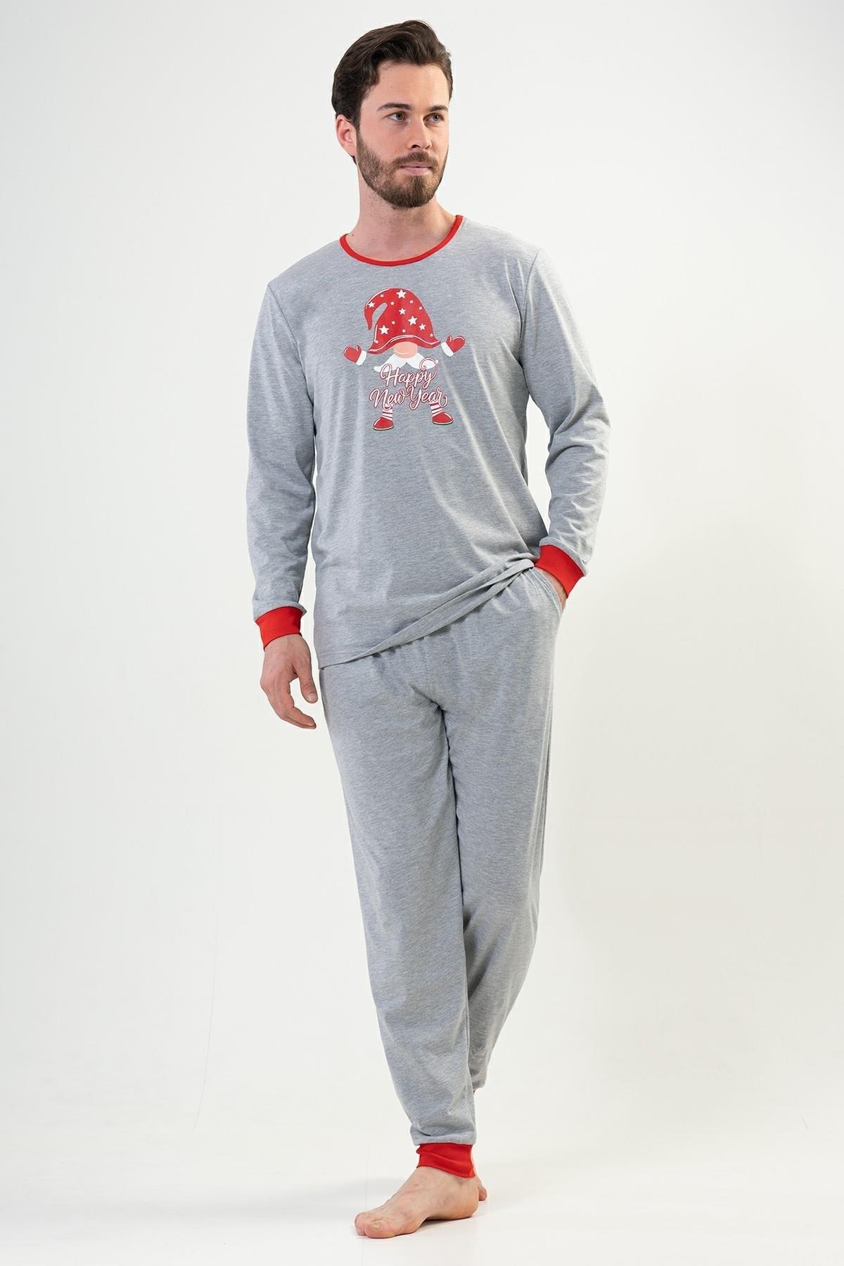 Uzun Kollu Rahat Kesim Pijama Takımı Vienetta 204192 - Gri Melanj