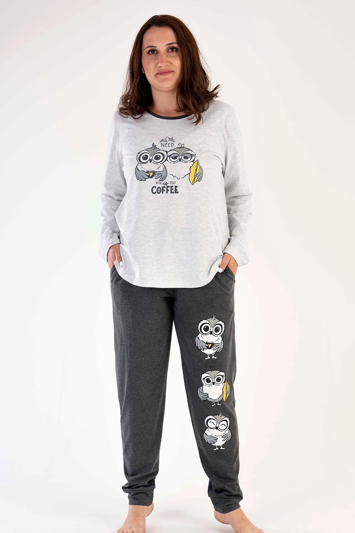 Desenli Kadın Pijama Takımı Vienetta 303282 - Beyaz