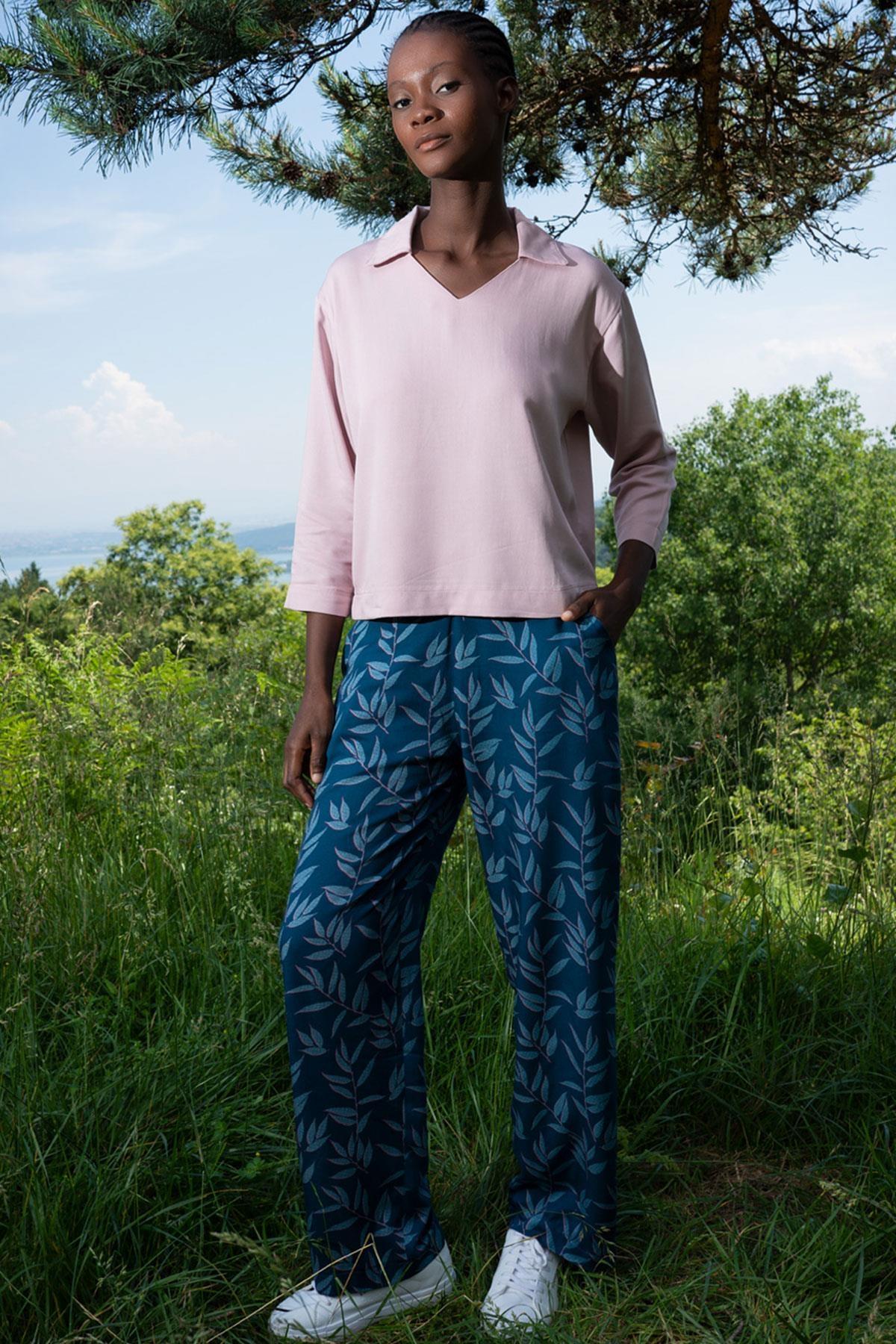 Leopar Desenli Gömlek Yaka Kadın Ev Giyim Vienetta 405108 - Pembe