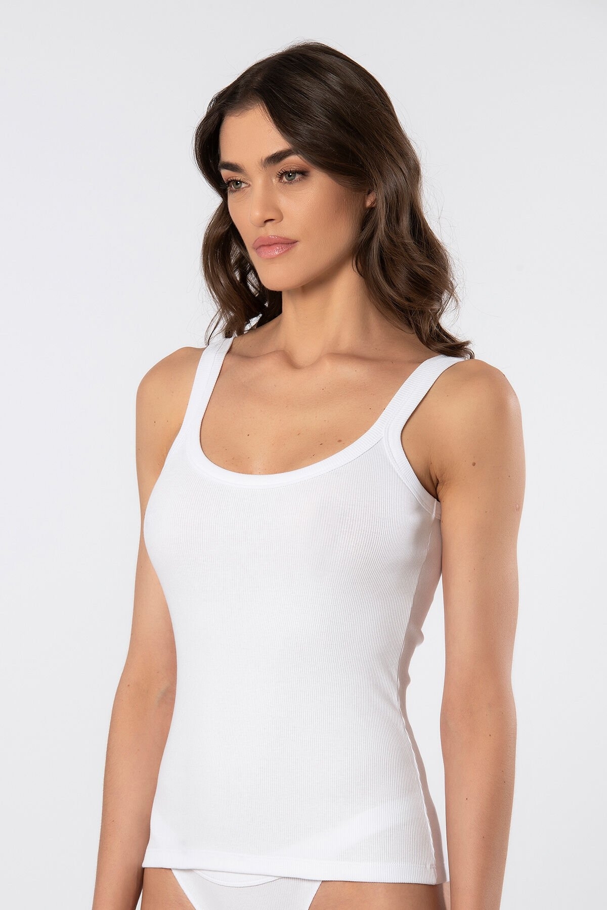 Pamuklu Ribana Kalın Askılı Kadın Atlet Türen 3406 - Beyaz