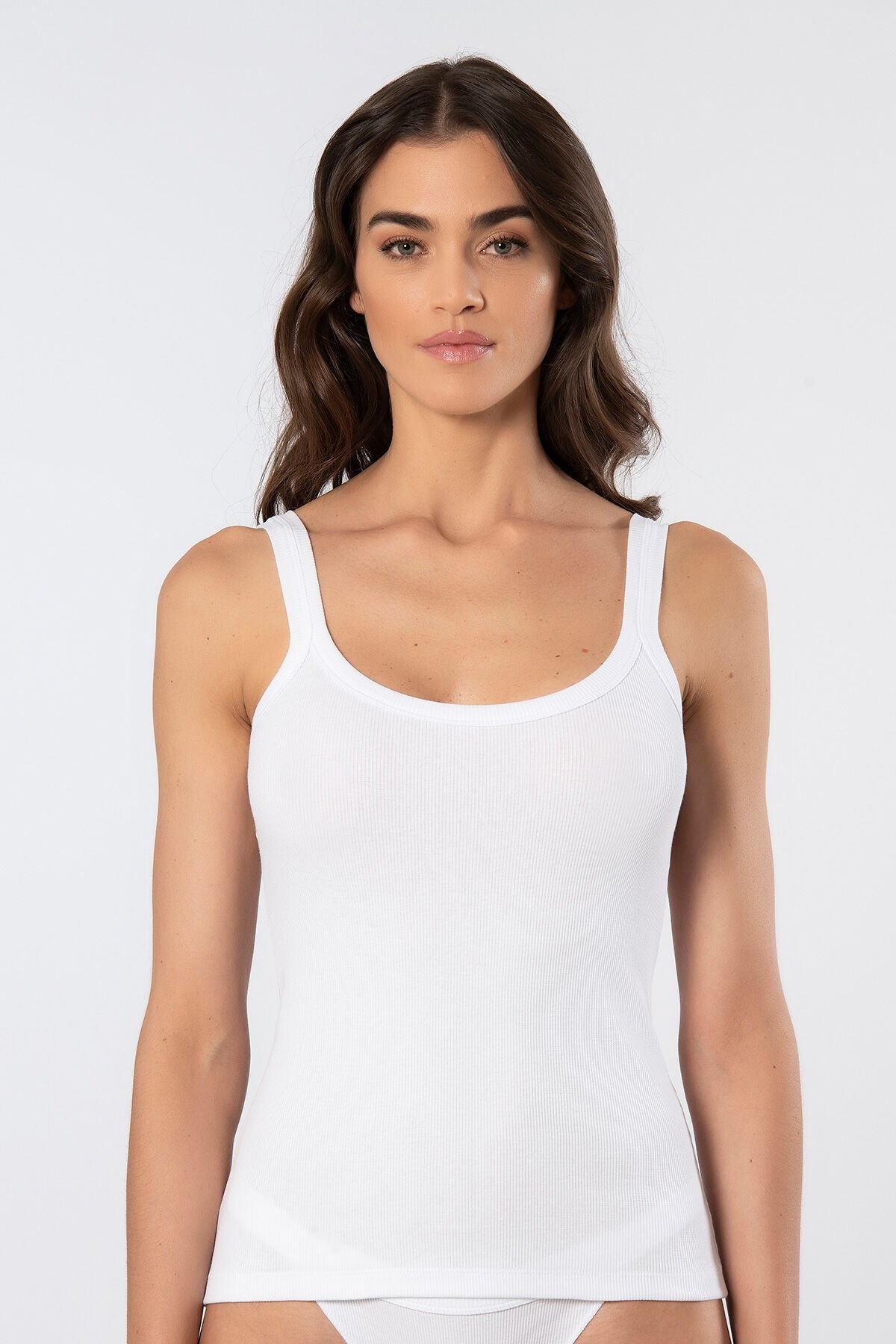 Pamuklu Ribana Kalın Askılı Kadın Atlet Türen 3406 - Beyaz