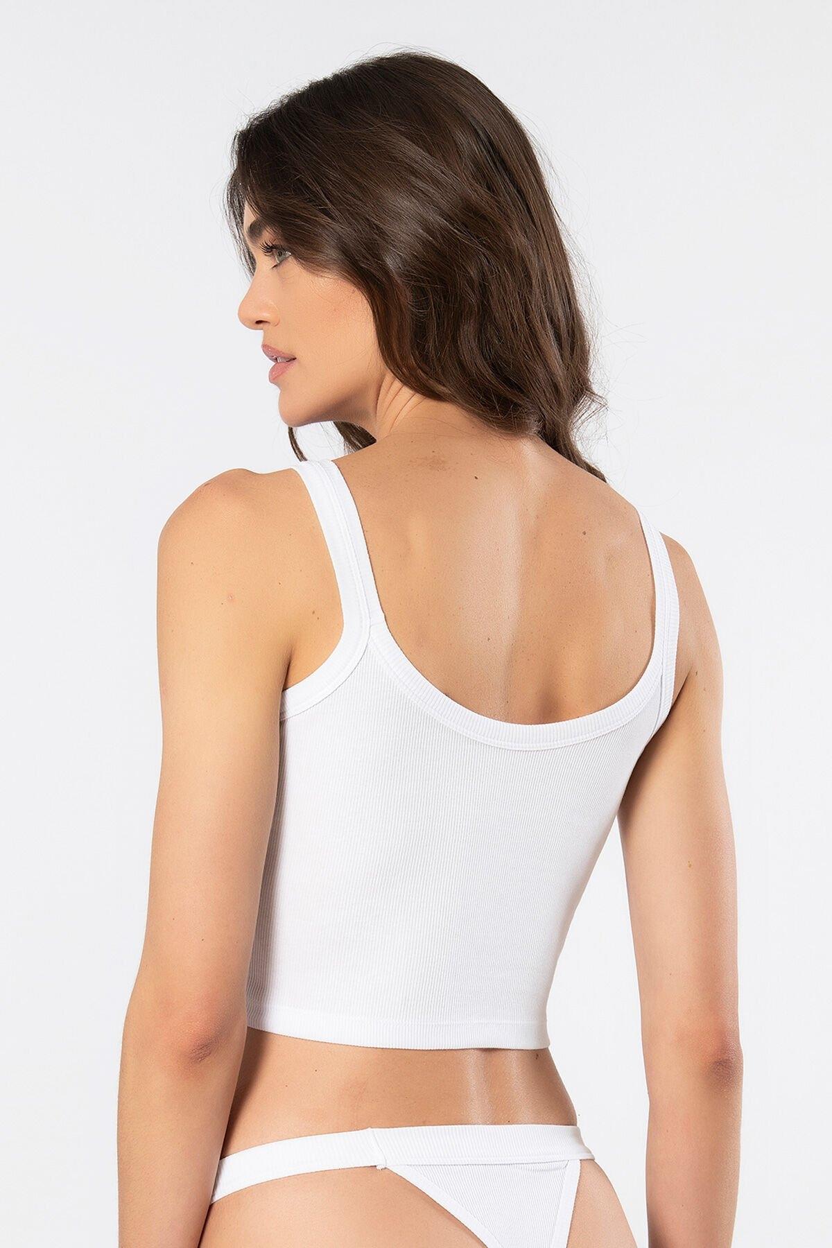 Kalın Askılı Ribana Crop Kadın Atlet Türen 3405 - Beyaz