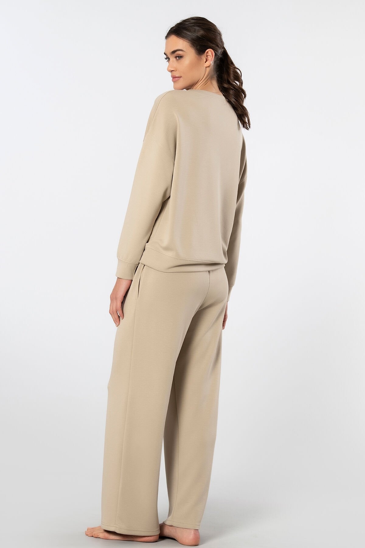 Viskon, Polyester, Elastan Boru Paçalı Kadın Eşofman Takımı Türen 3610 - Bej
