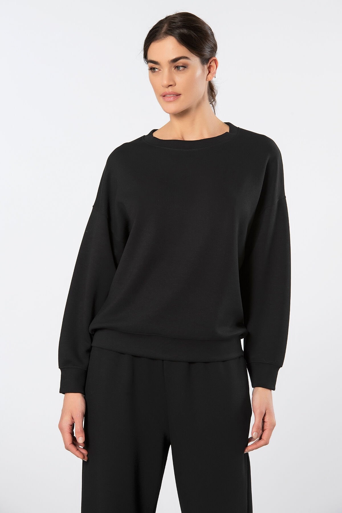 Viskon Polyester Elastan Cepli Bisiklet Yaka Eşofman Takımı Türen 3610 - Siyah