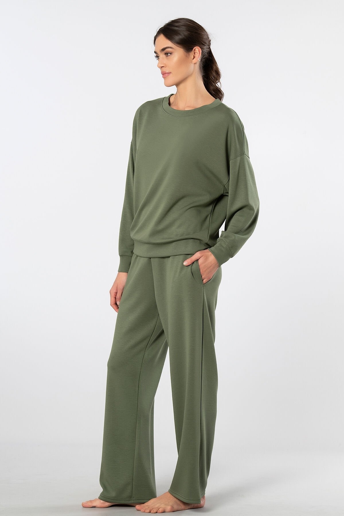 Viskon, Polyester, Elastan Yeşil Kadın Eşofman Takımı Türen 3610 - Yeşil