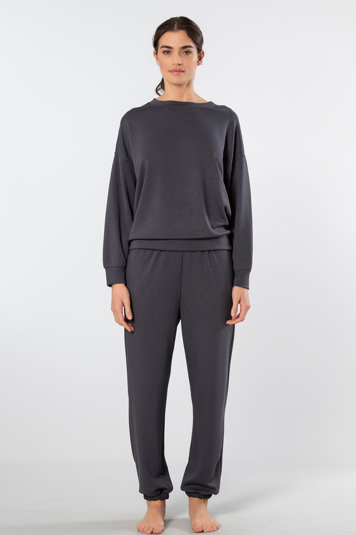 Viskon-Kombinasyon Kadın Jogger Eşofman Takımı Türen 3611 - Antrasit