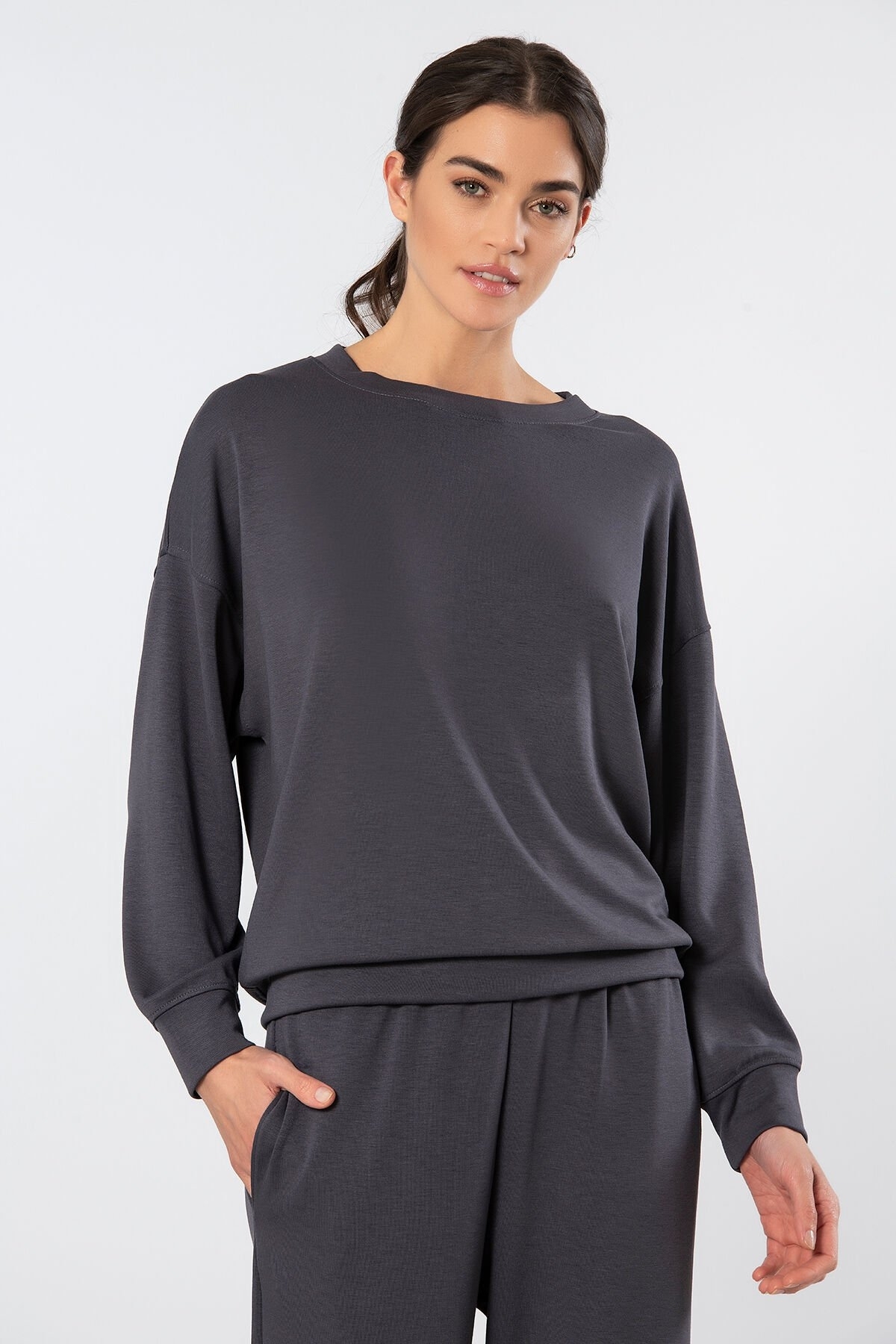 Viskon-Kombinasyon Kadın Jogger Eşofman Takımı Türen 3611 - Antrasit