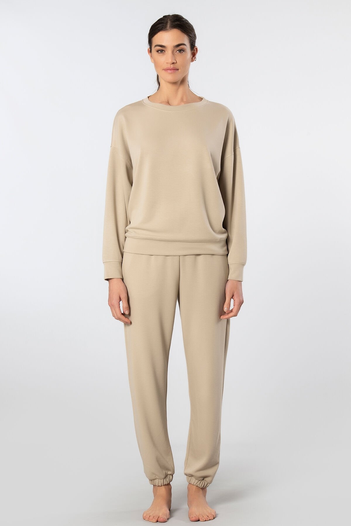 Viskon Polyester Elastan Kadın Jogger Eşofman Takımı Türen 3611 - Bej