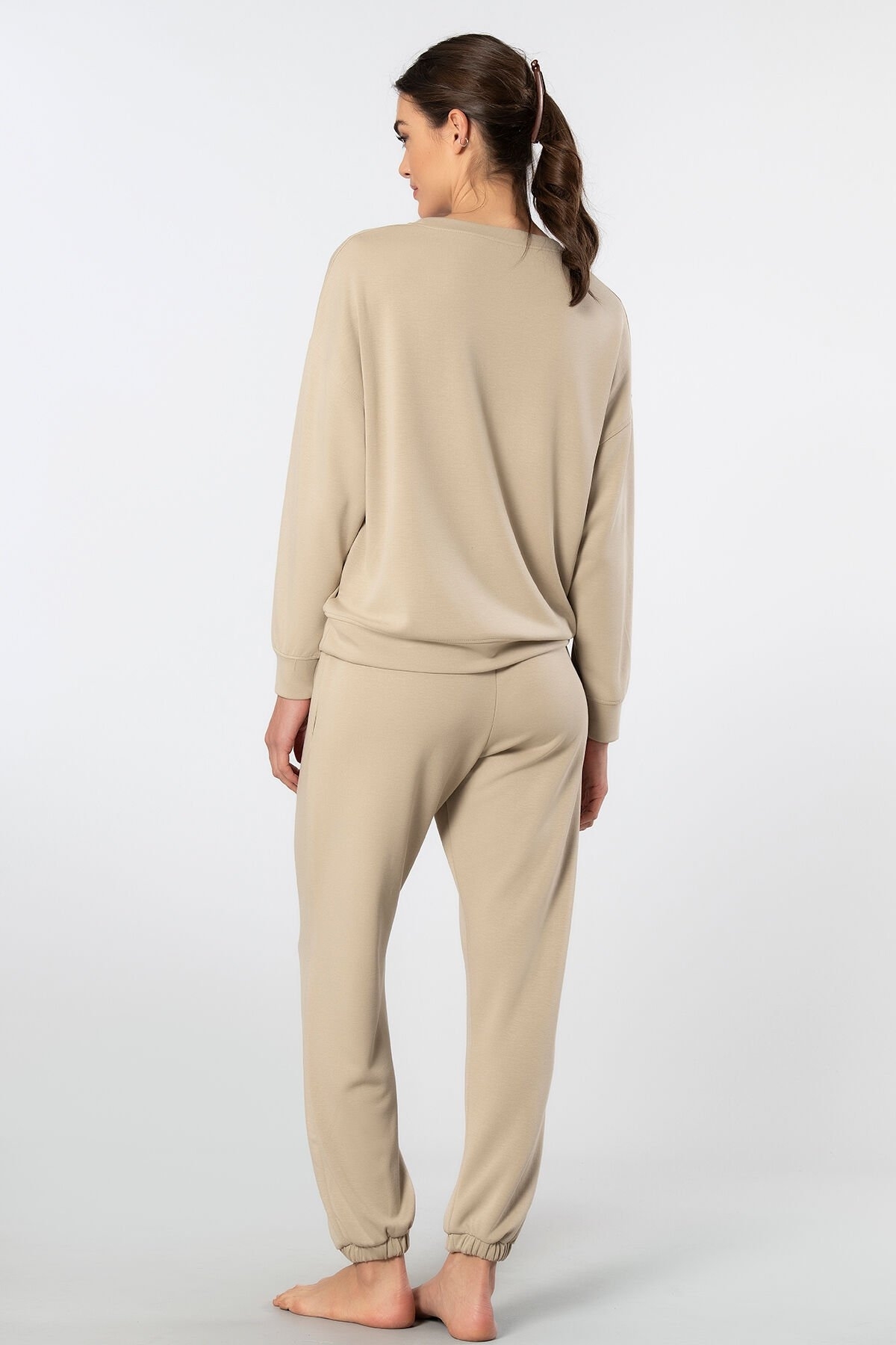 Viskon Polyester Elastan Kadın Jogger Eşofman Takımı Türen 3611 - Bej
