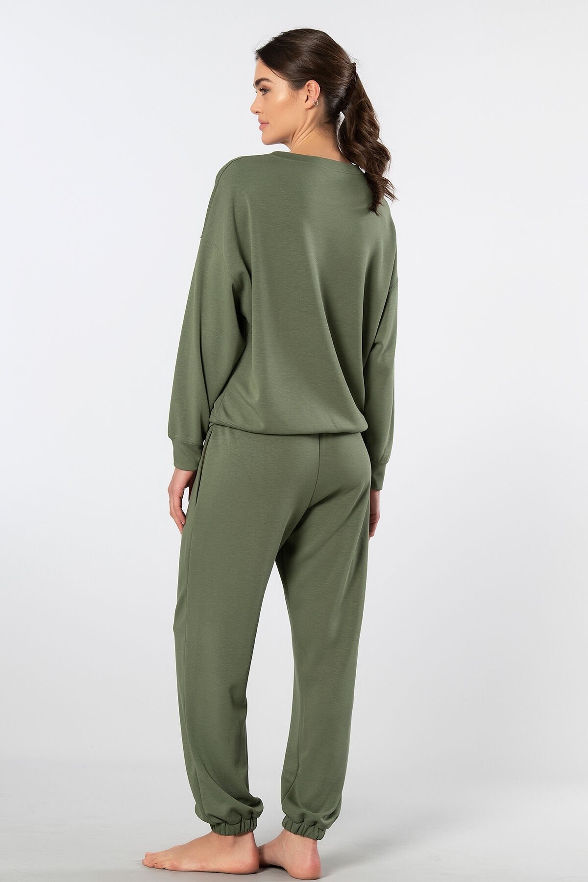 Viskon Polyester Elastan Uzun Kollu Jogger Kadın Eşofman Takımı Türen 3611 - Yeşil