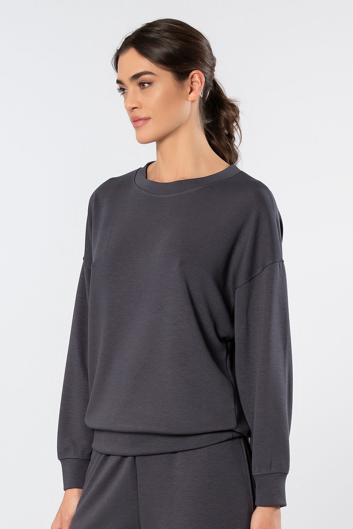 Viskon, Polyester, Elastan Kadın Sweatshirt Türen 3613 - Antrasit